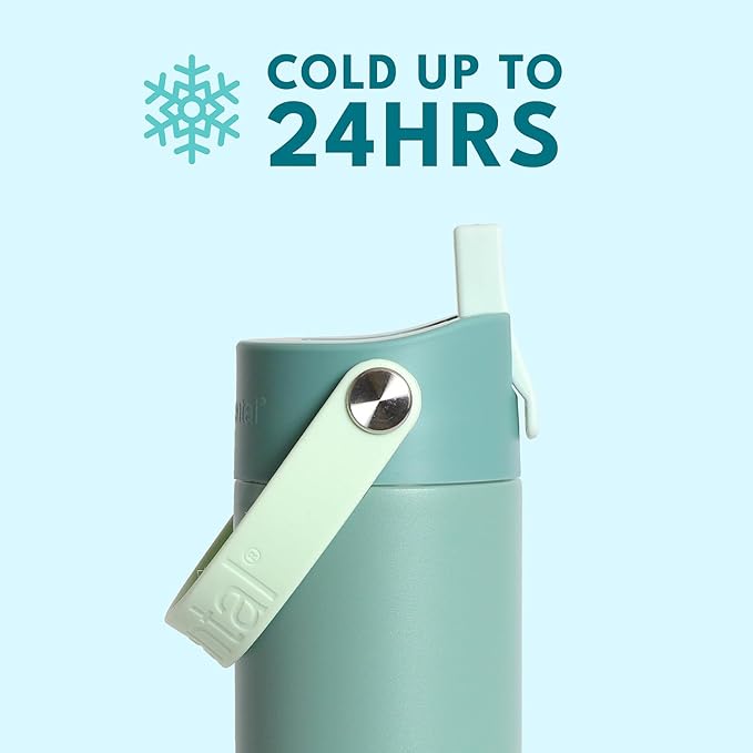 Elemental 24oz Insulated Water Bottle with Straw - 100% Leak-Proof Stainless Steel Core Water Bottles for Travel, Sports and Gym - Double Wall Insulation & BPA Free - Sage