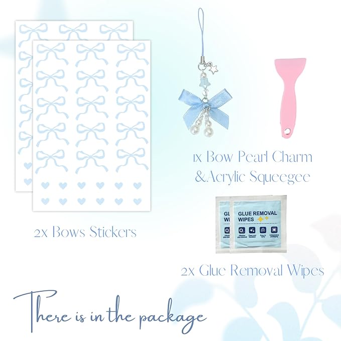 Bows Stickers for Custom Owala Accessories, Heart Decals Transfer Stickers for Water Bottles, Bows Pearl Charms for Owala (Light Blue)