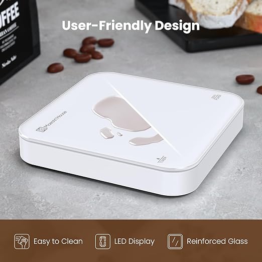 Maestri House Mini Coffee Scale with Timer, USB-C Rechargeable Espresso Scale, 2kg/0.1g Accurate Scale for Espresso and Pour-Over Coffee, Portable Digital Kitchen Scale with Auto Timer (White)