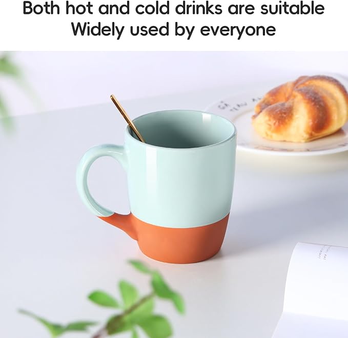 Smilatte 20 OZ Large Coffee Mug, Nice Ceramic Boss Tea Cup with Big Handle for Dad Men Women, Unique Style For Any Kitchen, Green-Brown