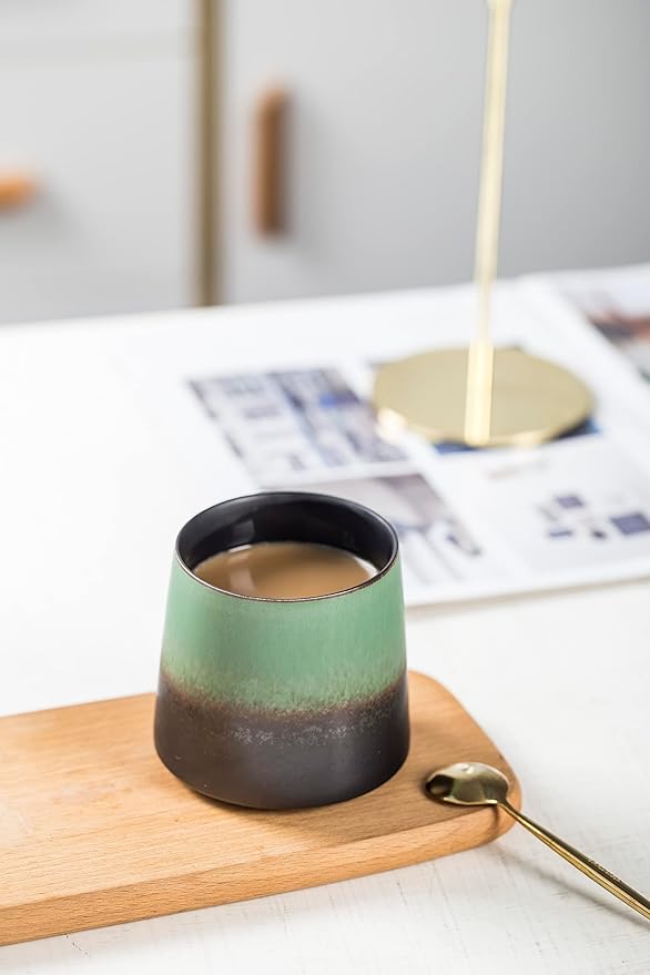 Big handmade Ceramic Coffee Mugs for Men/Women,10oz Tea Cup for Office and Home,Microwave and Dishwasher safe,Gift for Parents,Family and Friends(Green)