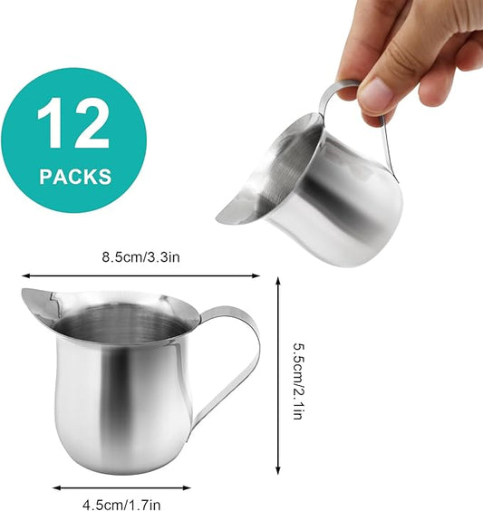 12Pack 3 Oz Small Creamer Pitcher, Stainless Steel Bell Creamers, Mini Creamer Dispenser with Pouring Spout for Cream, Milk, Salad Dressing, Maple Syrup