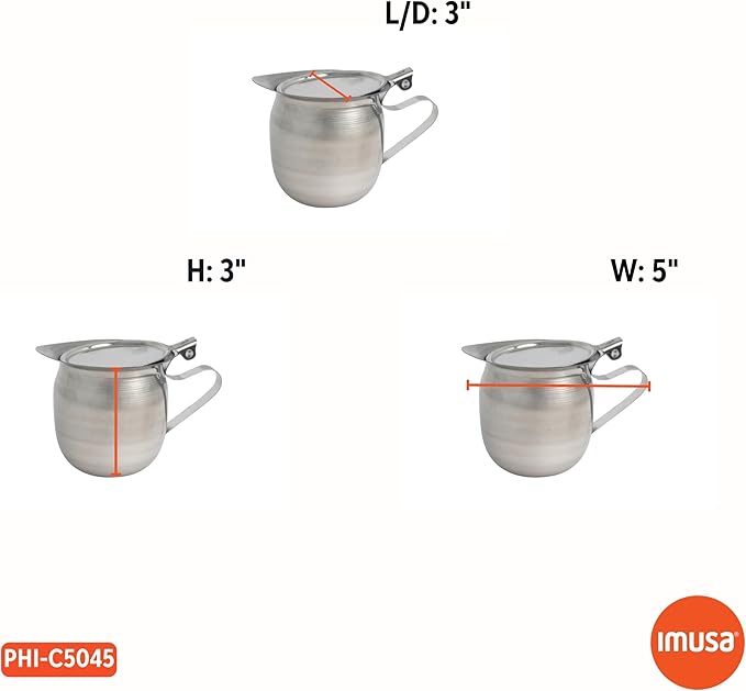 IMUSA USA Stainless Steel Creamer with Cover, 10oz, 10 ounces, Silver