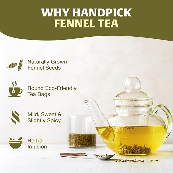 HANDPICK Fennel Seed Tea Bags (100 Count), Authentic Indian Origin with Natural Aroma & Sweetness | 100% Pure, Non GMO & Caffeine Free