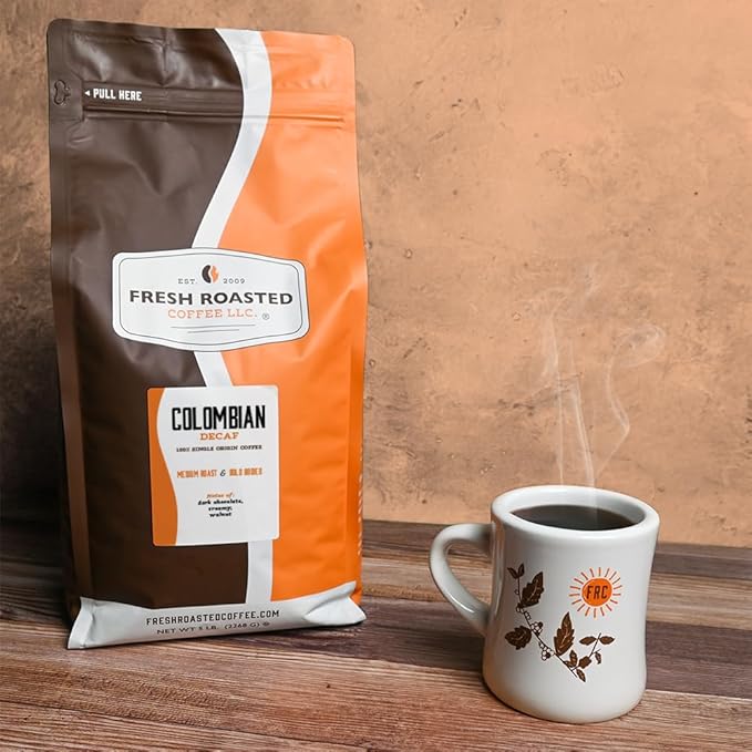 Fresh Roasted Coffee, 100% Colombian Decaf, 5 lb (80 oz), Medium Roast, Kosher, EA Natural Decaf, Whole Bean