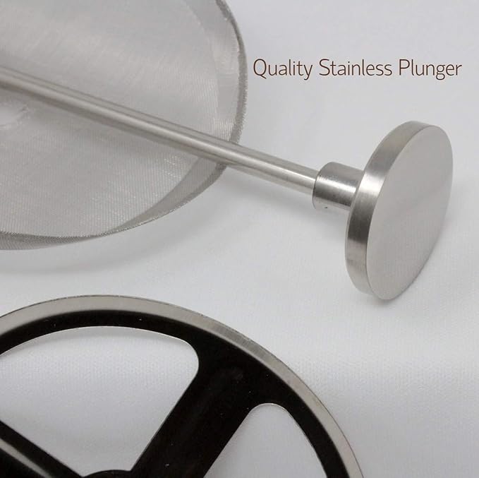 Cafe Crush Club French Press 5pc Stainless Steel Plunger Rod & Filter Assembly Replacement Set for YOUR 3.75"" Wide FLAT Shaped Lid 34oz | 1L Coffee Press Replacement Part (Stainless-Steel)
