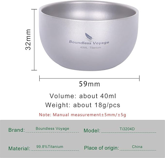 iBasingo Titanium Double Wall Mini Cups Small 40ml Tea Cups for Drinking, Whiskey, Espresso, Coating-Free, Dishwasher Safe Ti3204D (Titanium Color * 1)