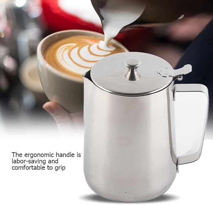 Milk Frothing Pitcher, Stainless Steel Pitcher with Lid Milk Frother Cup Milk Jug Coffee Creamer Container Creamer Dispenser Milk Steamer Cup Milk Cup with Lid for Latte Coffee Art(2000ML)