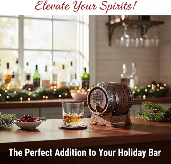 Whiskey Barrel Coasters Set 6 Full Size Non-Slip Cabin Decor Bar Coasters, Indoor Christmas Decorations, Man Cave Gifts for Men and Whiskey Lovers, Rustic Handmade Cup Coaster for The Home