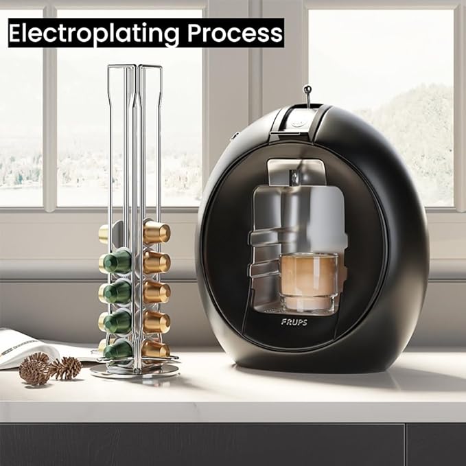 Coffee Pods Organizer Stand, 360° Rotating Metal Holder for 40pcs Nespresso OriginalLine Capsules, Capsule Rack, Compact & Sturdy Capsules Storage Holder for Kitchen Countertop