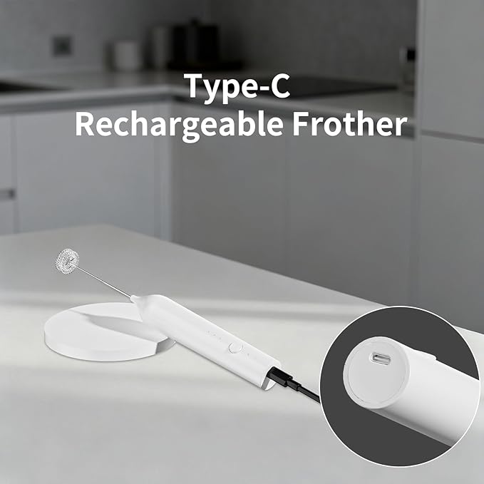 Kitchen Milk Frother Handheld with Stand, 3 Speeds Adjustable Mixer Electric Handheld Frother Wand, Hand Mixer Matcha Whisk Coffee Stirrers for Matcha, Hot Chocolate, Egg, Lattes - White