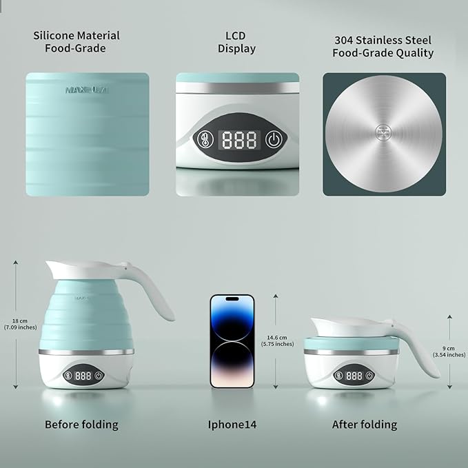 Collapsible Travel Kettle Electric Portable Foldable Kettle for Boiling Water, Suitable for 110V & 220V Dual Voltage, for Tea & Coffee, 850W Small Mini BPA-free Silicone White electric kettle