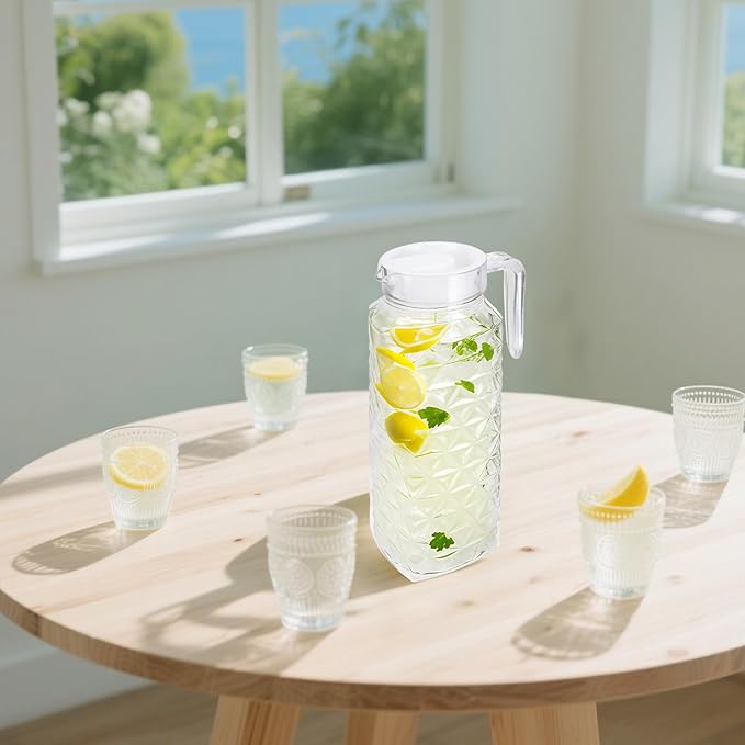 2 Pack 1.1L Plastic Jugs with Lid and Handle, Acrylic Juice Jug, Transparent Fridge Water Pitcher, Unbreakable, Easy to Clearn Water Jug for Iced Tea, Lemonade, Cold or Hot