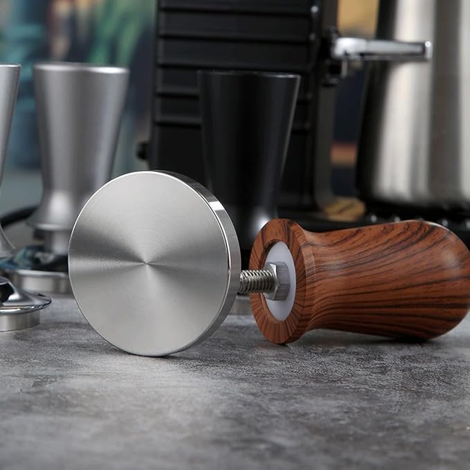 53mm Spring Loaded Espresso Tamper and Stirrer Set, Walnut Wood Coffee Tamper with Tamping Mat and Barista Accessories Kit for Espresso Machine, Wooden