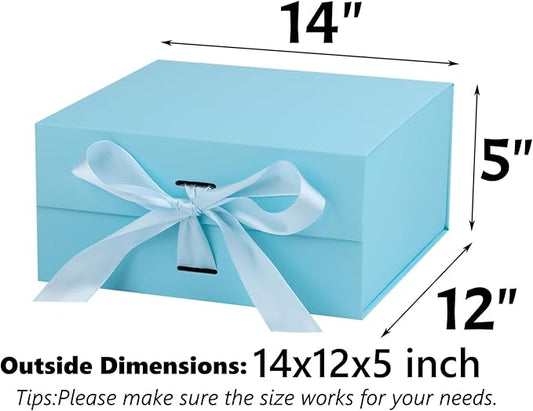 OEMVALATY Light Blue Gift Box,14x12x5 Inches Gift Boxes with Lids for Presents with Magnetic Closure and Ribbon for Wedding,Storage,Birthday(5-Pack)