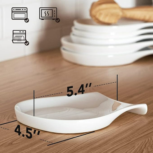 HOMBENE Porcelain Spoon Rest for Kitchen Counter Ceramic Small, 4.5 Inches Ladle Rest, Spoon Holder for Stove Top, Spatula Accessories for Countertop, Set of 4, White