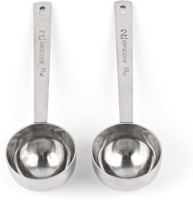 AUEAR, 2 Pack Coffee Measuring Scoop 304 Stainless Steel Spoon Tablespoon Spoons Kitchen Scoops with Long Handle for Home Milk Tea Sugar Powder Silver 30ml
