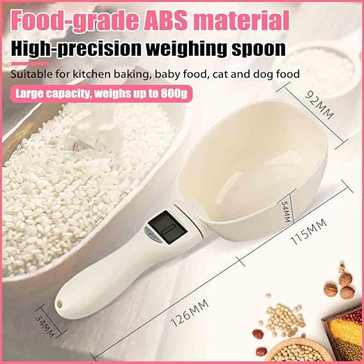 Digital Measuring Spoon Scale,Food Measuring Scoop Scale,ABS Kitchen Weight Scale for Food with LCD Screen,High Precision,for Cooking,Baking,Coffee and Pet Portion Control