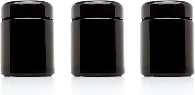 Infinity Jars 50 ML (1.7 fl oz) | Tall Ultraviolet Glass Screw-Top Jar | Black UV-Filtering Glass Container, Airtight & Leak-Proof Lid for Herbs, Spices, Cosmetics, Long-Term Kitchen Storage Pack 3