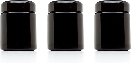 Infinity Jars 50 ML (1.7 fl oz) | Tall Ultraviolet Glass Screw-Top Jar | Black UV-Filtering Glass Container, Airtight & Leak-Proof Lid for Herbs, Spices, Cosmetics, Long-Term Kitchen Storage Pack 3
