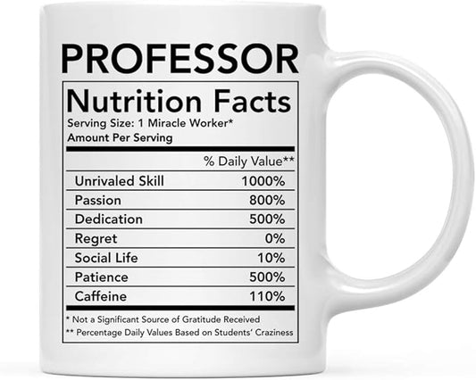 Andaz Press Funny 11oz. Ceramic Coffee Tea Mug Thank You Gift, Professor Nutritional Facts, 1-Pack, Novelty Gag Birthday Christmas Gift Ideas Coworker