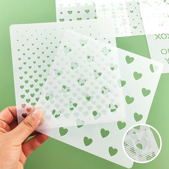 6in Hearts Love Cookie Stencils for Royal Icing, Valentine Stencils for Sugar Cookie, 16 Pcs Assorted Sizes Heart Shapes Conversation Words Rose Stencils for Baking Drawing Dessert Coffee Decoration