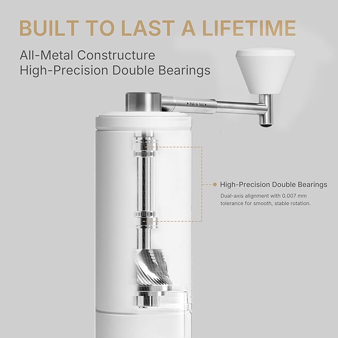 Timemore C5 PRO Manual Coffee Grinder - 42mm Stainless Steel Burr, 48 Adjustable Settings, Hand Coffee Grinder with Fordable Handle, All Metal, Portable for Home, Office & Outdoor, 30g Capacity, White