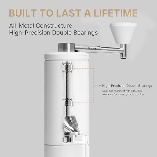 Timemore C5 PRO Manual Coffee Grinder - 42mm Stainless Steel Burr, 48 Adjustable Settings, Hand Coffee Grinder with Fordable Handle, All Metal, Portable for Home, Office & Outdoor, 30g Capacity, White