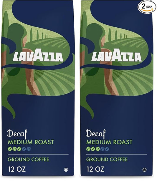 Lavazza Decaf Ground Coffee, Medium Roast, 100% Arabica, 12 oz Bag (Pack of 2)