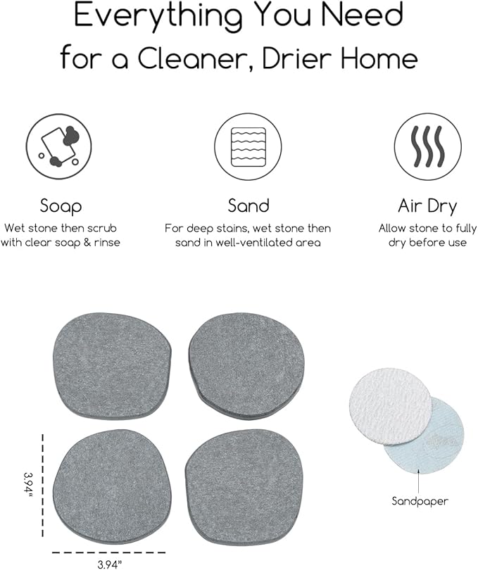Diatomaceous Earth Coasters,3.9"x3.9", Quick-Dry, Absorbent, Heat-Resistant, Modern Stone Design, Dark Gray, Irregular Shape (2, Grey)