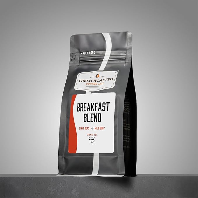 Fresh Roasted Coffee, Breakfast Blend, 12 oz, Light Roast, Kosher, Whole Bean