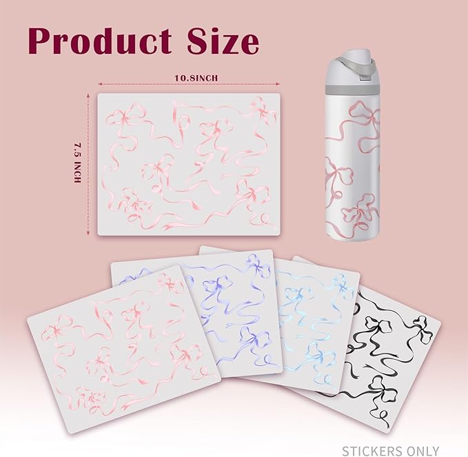4PCS Bows Stickers for Owala Water Bottle, Stickers Waterproof Compatible with Urban Outfitters Owala Bottles, Tumbler Cup Accessories Decal Decorate (Purple Black Pink Blue, 32 OZ, Bows)