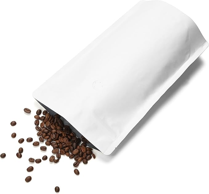Pack of 50 White Kraft Paper Coffee Bags with Degassing Valve, Stand-up Coffee Pouches in Food Grade with Resealable Zipper Lock (8oz, 0.5lb, 50 Pieces)