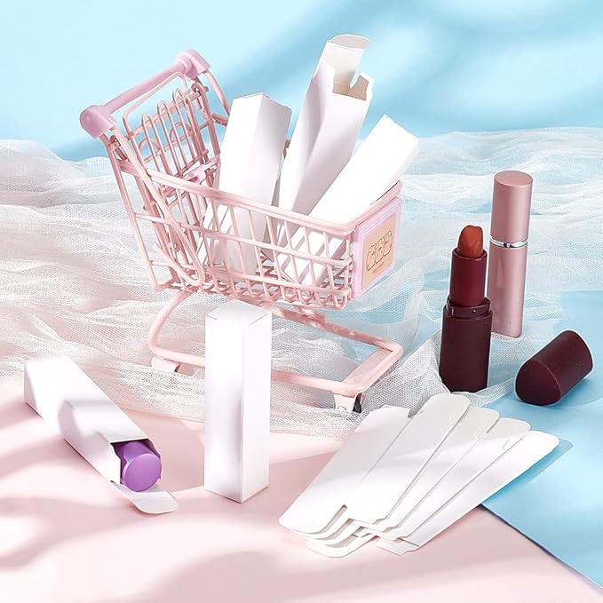 BENECREAT 50 Pack White Lipstick Case 0.8x0.8x3.4 Inch Paper Essential Oil Packaging Box, Lip Gloss Packaging Box for Lipstick Bottle Packaging Gift Makeup Tube Storage