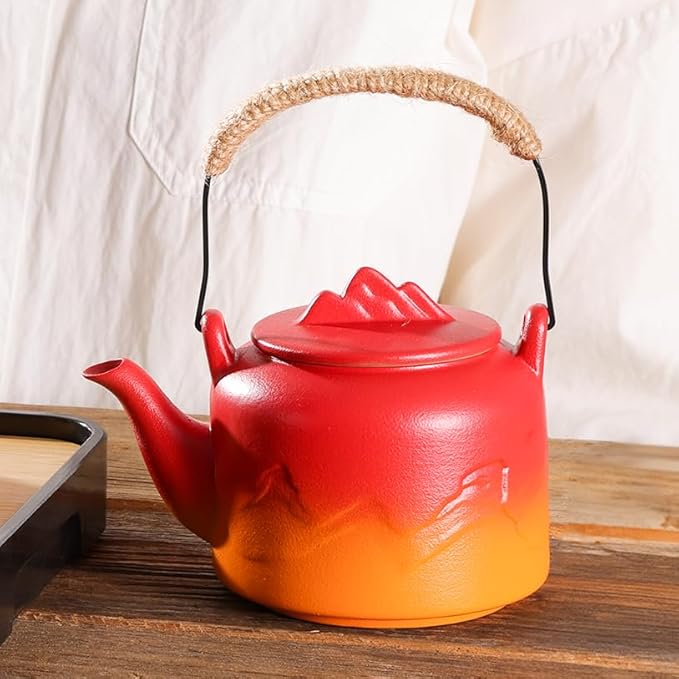 LURRIER Gongfu tea sets, Portable Ceramic TeaSet, Asian Tea sets for adult, Tea Gift sets, Grey leather case, Portable Travel Bag,Home,Gifting,Outdoor and Office(Red and Orange)