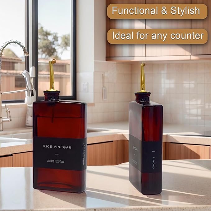 Dark Olive Oil Dispenser Bottle for Kitchen 11.8oz, Light-Blocking Cooking Oil Cruet, Oil and Vinegar Dispenser Set, Soy Sauce Container, Coffee Syrup Bottles (Dark Red, 11.8oz, Set of 2)