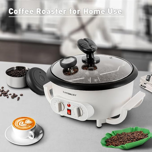 Home Coffee Bean Roaster Machine - CAFEMASY Coffee Bean Handle Design Electric Automatic Coffee Roaster with Timer and Roasting Temperature Setting