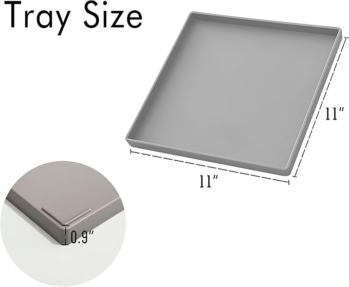 Gray Square Tray 11 Inch - 3 Pack Organization | Multi-Purpose Tray for Ottoman, Coffee Table, Dresser, Bathroom Countertop & Kitchen | Organizer for Makeup, Jewelry, Remote & Snacks