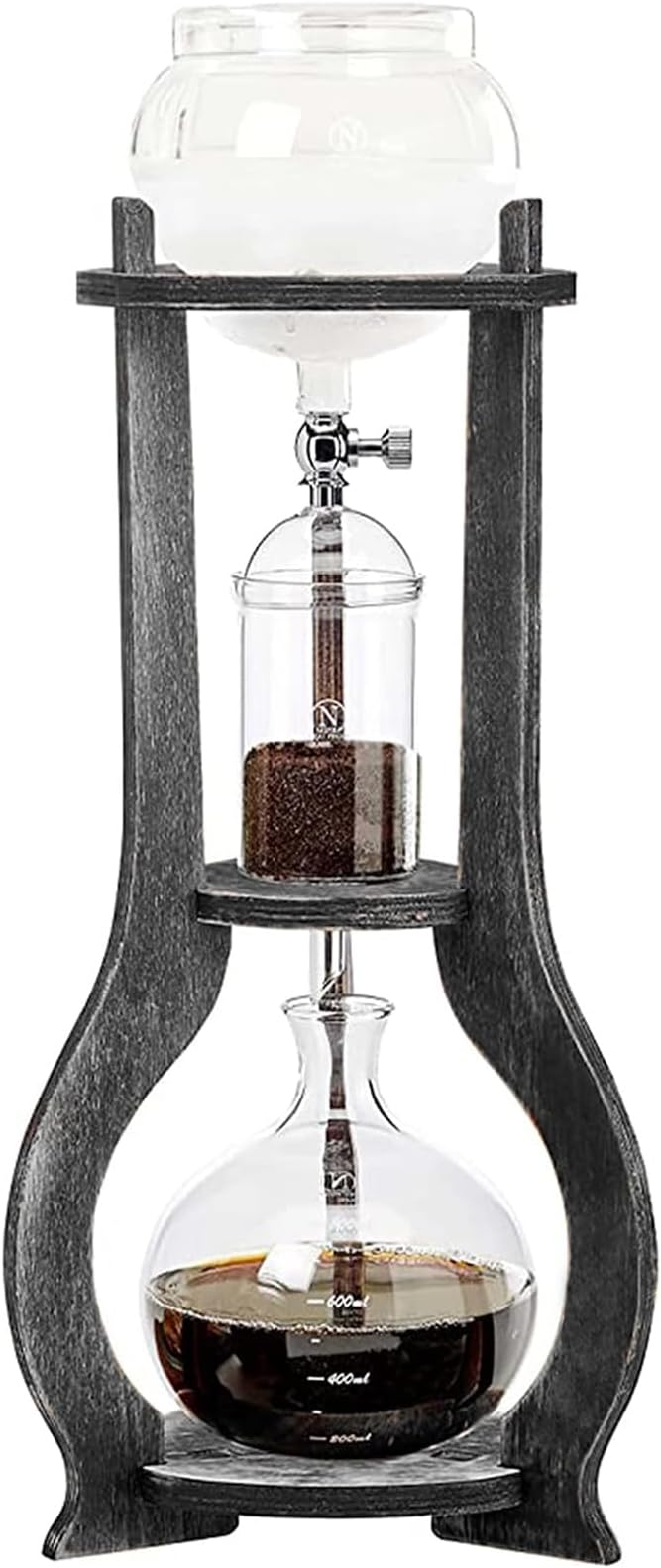 Tower Cold Brew Coffee Maker with Wood Tripod Stand, Adjustable Copper Drip Speed Valve, Ice Coffee Machine for Home, Coffee Shops, Cafes, Offices, Makes 6-8 Cups (Black)
