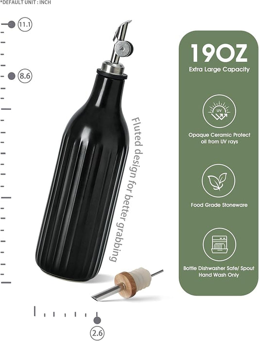 FE FUN ELEMENTS Olive Oil Dispenser Bottle, 19 oz Oil Dispenser for Kitchen and Vinegar Dispenser Bottle, Suitable for Vinegar, Coffee Syrups & Other Liquids, Black