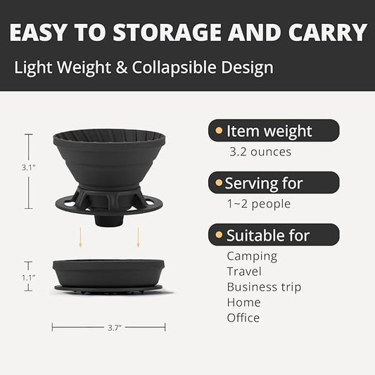Collapsible Pour Over Coffee Dripper, Silicone Reusable Pour Over Coffee Maker for Camping, Travel, Home&Office, Single Clever Coffee Dripper With 100 V60 Filter Paper #01(1-2 Cup)