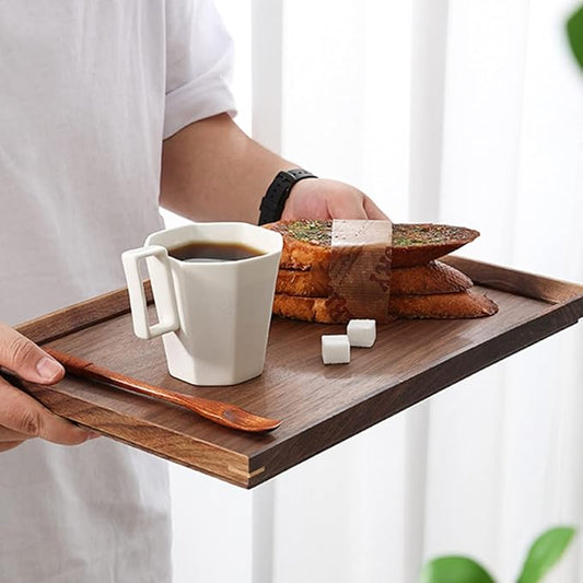 Wood Serving Trays for Home Bar Restaurant Coffee Shop - 11.81''L x 7.87''W Black Walnut Wood Tray, Tea Tray, Coffee Tray, Food Tray (M - 11.81'' x 7.87'')