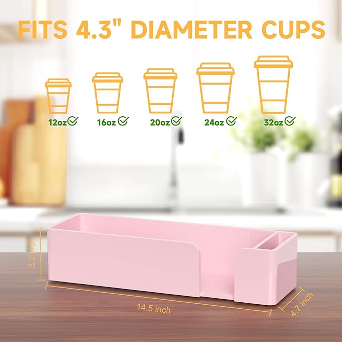 Coffee Cup Holder for Countertop - Pink Acrylic Coffee Bar Accessories 3 Cup Organizer Station Organizer Farmhouse Table Décor