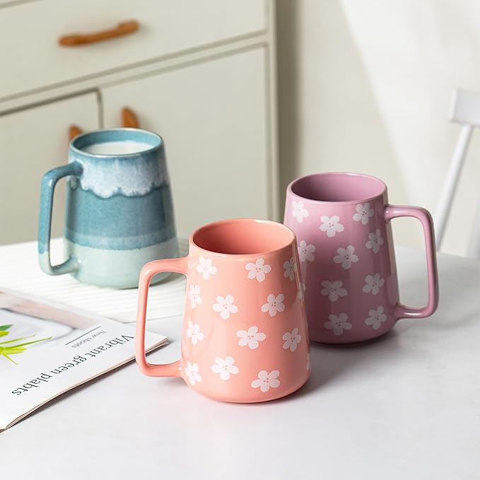 24 OZ Extra Large Ceramic Coffee Mug, Jumbo Coffee Mugs, Big Tea Cups with a Large Handle for Office and Home, Microwave and Dishwasher Safe (24 OZ Pink)