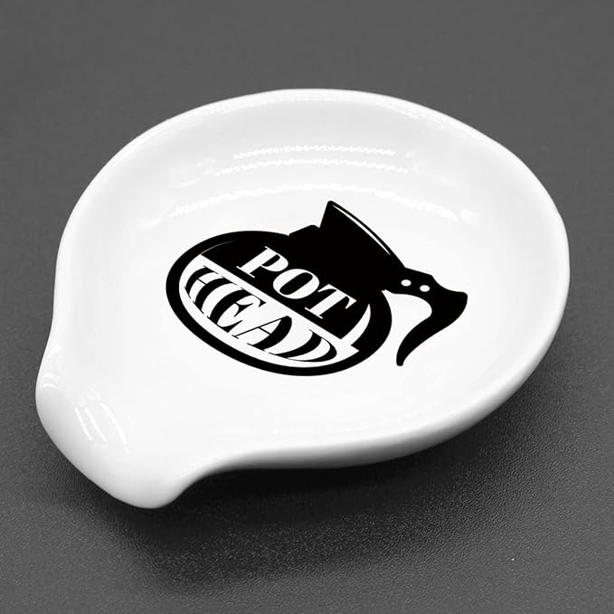 Funny Coffee Quote Black and White Ceramic Coffee Spoon Rest - Holder and Station Decor - Pot Head? Gift for Women and Men