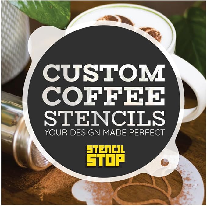 Stencil Stop Custom Coffee Stencil - Customizable for Business Logos, Faces, Images - 14 Mil Mylar Plastic (3 x 3 inches - 5 Pack)