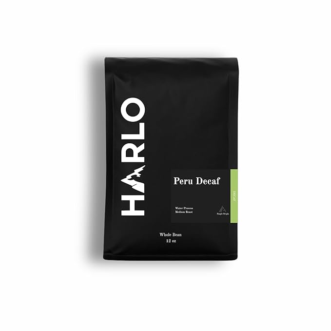 Harlo Coffee Roasters Organic Peru Decaf Single Origin Coffee, Royal Select Water Process, Medium Roast, Whole Bean, 12 oz