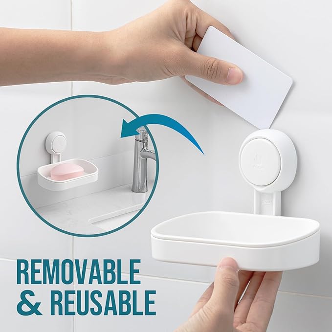 TAILI Soap Dish Soap Holder Suction Cup Powerful Vacuum Suction, Strong Bar Sponge Holder for Shower Wall, Bathroom Accessories, Tub and Kitchen Sink, Drill-Free, Waterproof, Removable
