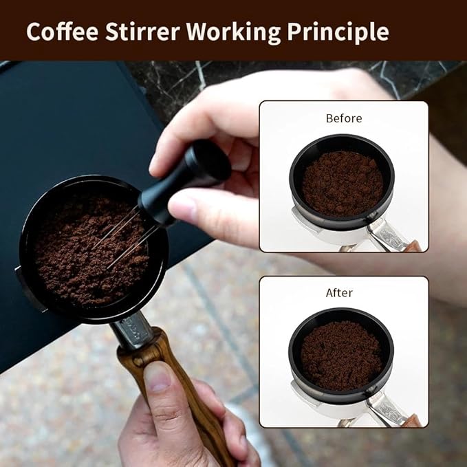 watchget WDT Espresso Distribution Tool with Magnetic Stand for Barista, Espresso Accessories with Stainless Steel 4 Needles 0.35mm with 4 Extra Needles, Black