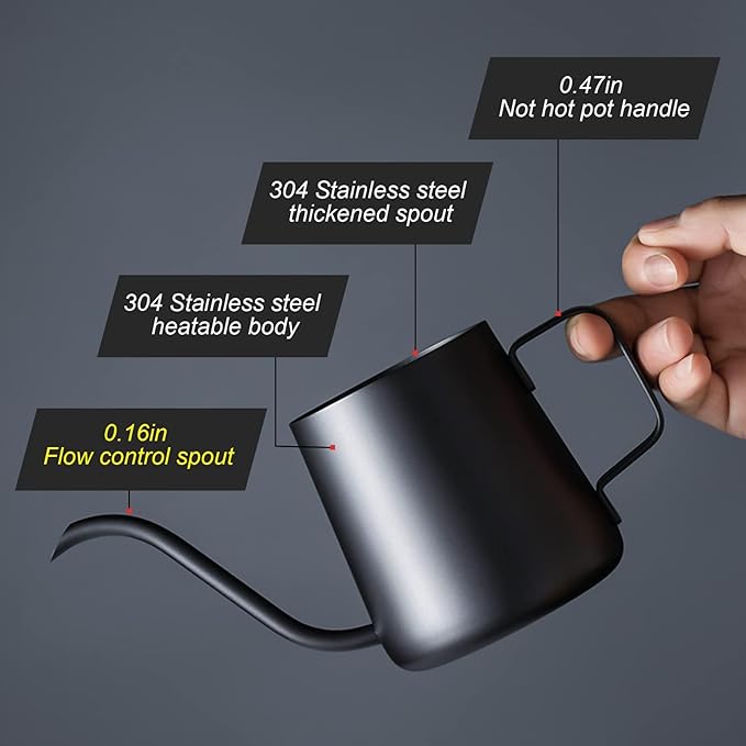 PARACITY Pour Over Kettle Gooseneck Spout Coffee Tea Pot 12OZ with Lid, Hanging Ear Hand Blunt Long Narrow Drip Cup for Coffee Maker Carafe, Camping Coffee Pot for Travel Coffee Maker Outdoor